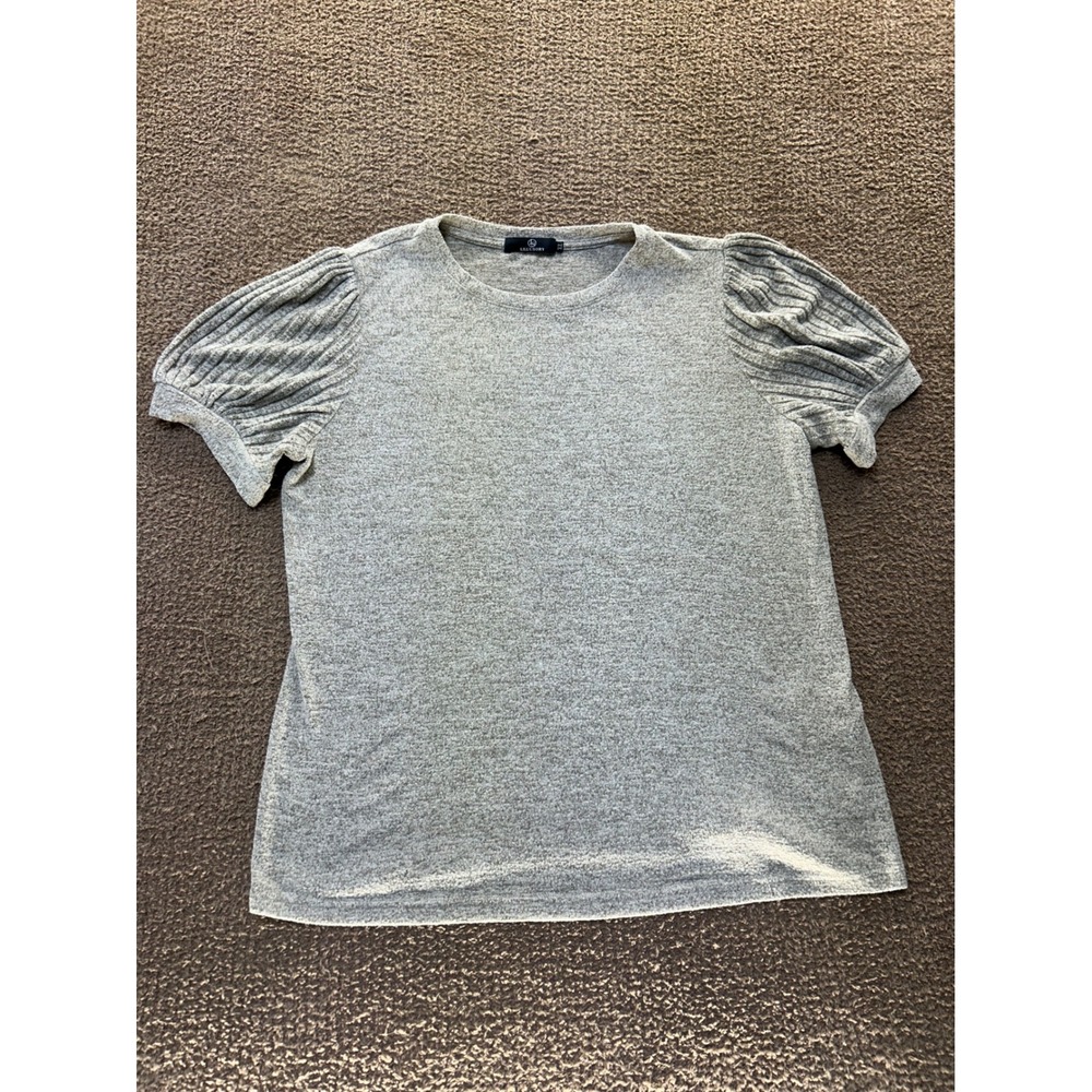 LILLUSORY Womens XL Grey Marl Pleated Puff Sleeve Knit Crew Neck Top SZ240801